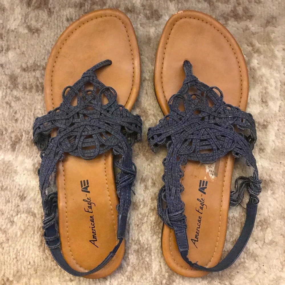 American Eagle AEO Macrame Sandals Blue Denim
